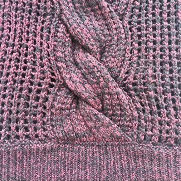 Express Loose Weave Pullover Sweater Maroon Black Cable Knit Scoop Neck - Picture 4 of 16